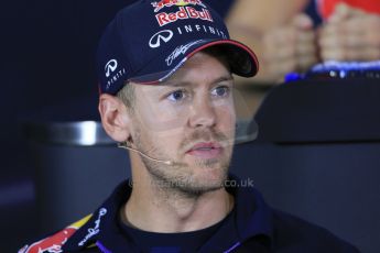 World © Octane Photographic Ltd. Thursday 8th May 2014. Circuit de Catalunya – Barcelona, Spain. Formula 1 press conference. Sebastian Vettel – Infiniti Red Bull Racing. Digital Ref : 0924lb1d3299