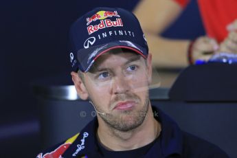 World © Octane Photographic Ltd. Thursday 8th May 2014. Circuit de Catalunya – Barcelona, Spain. Formula 1 press conference. Sebastian Vettel – Infiniti Red Bull Racing. Digital Ref : 0924lb1d3343