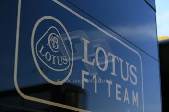World © Octane Photographic Ltd. Thursday 8th May 2014. Circuit de Catalunya - Spain - Formula 1 Paddock. Lotus F1 Team E22 team logo. Digital Ref: 0922lb1d2747