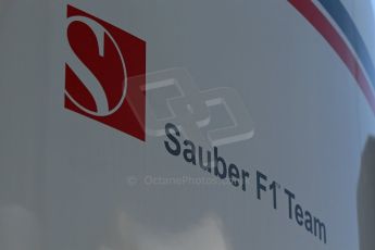 World © Octane Photographic Ltd. Thursday 8th May 2014. Circuit de Catalunya - Spain - Formula 1 Paddock. Sauber F1 Team logo. Digital Ref: 0922lb1d2854