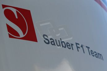 World © Octane Photographic Ltd. Thursday 8th May 2014. Circuit de Catalunya - Spain - Formula 1 Paddock. Sauber F1 Team logo. Digital Ref: 0922lb1d2857