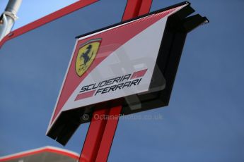 World © Octane Photographic Ltd. Thursday 8th May 2014. Circuit de Catalunya - Spain - Formula 1 Paddock. Scuderia Ferrari logo on the paddock engineering base. Digital Ref: 0922lb1d2869