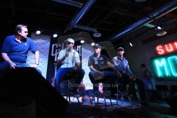 World © Octane Photographic Ltd. F1 USA GP, Austin, Texas, Circuit of the Americas (COTA). Wednesday 30th October 2014 – Fans Forum, Gibson Bar. Felipe Massa – Williams Martini Racing, Sergio Perez – Sahara Force India and Esteban Gutierrez – Sauber F1 Team. Digital Ref : 1142LB1D7127