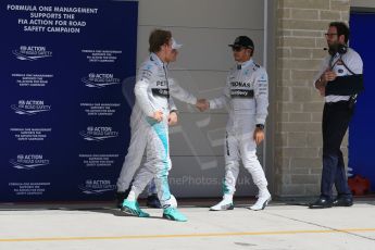World © Octane Photographic Ltd. Saturday 1st November 2014, F1 USA GP, Austin, Texas, Circuit of the Americas (COTA) - Qualifying. Mercedes AMG Petronas F1 W05 Hybrid - Nico Rosberg, Mercedes AMG Petronas F1 W05 – Lewis Hamilton and Williams Martini Racing FW36 – Valtteri Bottas. Digital Ref: 1149LB1D0466