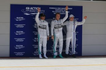 World © Octane Photographic Ltd. Saturday 1st November 2014, F1 USA GP, Austin, Texas, Circuit of the Americas (COTA) - Qualifying. Mercedes AMG Petronas F1 W05 Hybrid - Nico Rosberg, Mercedes AMG Petronas F1 W05 – Lewis Hamilton and Williams Martini Racing FW36 – Valtteri Bottas. Digital Ref: 1149LB1D0475