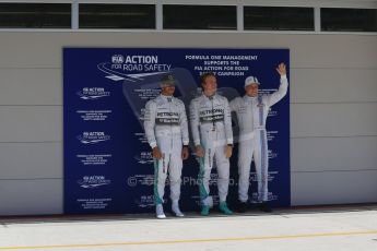 World © Octane Photographic Ltd. Saturday 1st November 2014, F1 USA GP, Austin, Texas, Circuit of the Americas (COTA) - Qualifying. Mercedes AMG Petronas F1 W05 Hybrid - Nico Rosberg, Mercedes AMG Petronas F1 W05 – Lewis Hamilton and Williams Martini Racing FW36 – Valtteri Bottas. Digital Ref: 1149LB1D0496