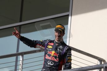 World © Octane Photographic Ltd. Sunday 2nd November 2014, F1 USA GP, Austin, Texas, Circuit of the Americas (COTA) - Podium. Infiniti Red Bull Racing RB10 – Daniel Ricciardo. Digital Ref: 1152LW1L4318