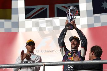 World © Octane Photographic Ltd. Sunday 2nd November 2014, F1 USA GP, Austin, Texas, Circuit of the Americas (COTA) - Podium. Infiniti Red Bull Racing RB10 – Daniel Ricciardo. Digital Ref: 1152LW1L4409