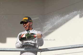 World © Octane Photographic Ltd. Sunday 2nd November 2014, F1 USA GP, Austin, Texas, Circuit of the Americas (COTA) - Podium. Mercedes AMG Petronas F1 W05 Hybrid – Lewis Hamilton. Digital Ref: 1152LW1L4439