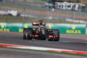 World © Octane Photographic Ltd. Friday 31st October 2014, F1 USA GP, Austin, Texas, Circuit of the Americas (COTA) - Practice 1. Lotus F1 Team E22 with concept 2015 nose - Romain Grosjean. Digital Ref: 1144LB1D7655