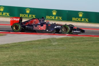 World © Octane Photographic Ltd. Friday 31st October 2014, F1 USA GP, Austin, Texas, Circuit of the Americas (COTA) - Practice 1. Scuderia Toro Rosso STR 9 – Max Verstappen. Digital Ref: 1144LW1L3483