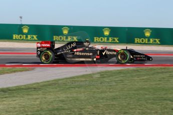 World © Octane Photographic Ltd. Friday 31st October 2014, F1 USA GP, Austin, Texas, Circuit of the Americas (COTA) - Practice 1. Lotus F1 Team E22 – Pastor Maldonado. Digital Ref: 1144LW1L3510