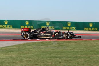 World © Octane Photographic Ltd. Friday 31st October 2014, F1 USA GP, Austin, Texas, Circuit of the Americas (COTA) - Practice 1. Lotus F1 Team E22 with concept 2015 nose - Romain Grosjean. Digital Ref: 1144LW1L3543