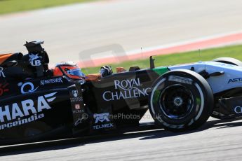 World © Octane Photographic Ltd. Friday 31st October 2014, F1 USA GP, Austin, Texas, Circuit of the Americas (COTA) - Practice 2. Sahara Force India VJM07 – Nico Hulkenburg. Digital Ref : 1145LB1D8671