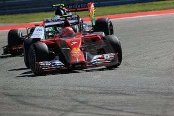 World © Octane Photographic Ltd. Friday 31st October 2014, F1 USA GP, Austin, Texas, Circuit of the Americas (COTA) - Practice 2. Scuderia Ferrari F14T – Kimi Raikkonen and Sahara Force India VJM07 – Sergio Perez. Digital Ref: 1145LB1D8708