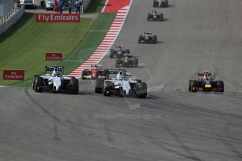 World © Octane Photographic Ltd. Sunday 2nd November 2014, F1 USA GP, Austin, Texas, Circuit of the Americas (COTA) - Race. Williams Martini Racing FW36 – Valtteri Bottas and Felipe Massa. Digital Ref: 1151LB1D1444