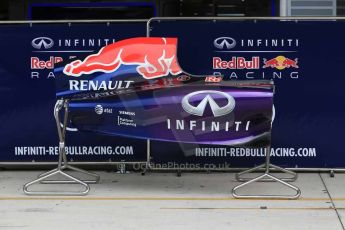 World © Octane Photographic Ltd. F1 USA GP, Austin, Texas, Circuit of the Americas (COTA). Wednesday 30th October 2014 – Pitlane setup. Infiniti Red Bull Racing RB10 engine cover. Digital Ref : 1141LB1D6950