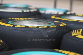 World © Octane Photographic Ltd. F1 USA GP, Austin, Texas, Circuit of the Americas (COTA). Wednesday 30th October 2014 – Pitlane setup. Mercedes AMG Petronas F1 W05 Hybrid wheels with Pirelli yellow soft tyres. Digital Ref : 1141LB1D6964