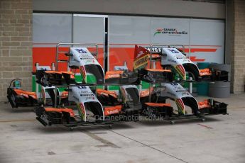 World © Octane Photographic Ltd. F1 USA GP, Austin, Texas, Circuit of the Americas (COTA). Wednesday 30th October 2014 – Pitlane setup. Sahara Force India VJM07 front wings. Digital Ref : 1141LB1D6977