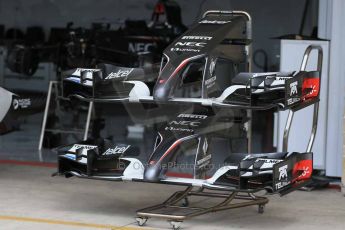 World © Octane Photographic Ltd. F1 USA GP, Austin, Texas, Circuit of the Americas (COTA). Wednesday 30th October 2014 – Pitlane setup. Sauber F1 Team nose and front wings. Digital Ref : 1141LB1D7008