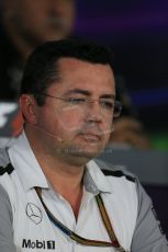 World © Octane Photographic Ltd. Friday 31st October 2014, F1 USA GP, Austin, Texas, Circuit of the Americas (COTA) - FIA Press Conference. McLaren Mercedes Racing Director – Eric Boullier. Digital Ref: 1146LB1D9215