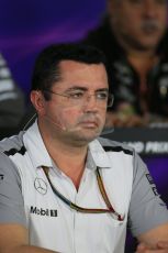 World © Octane Photographic Ltd. Friday 31st October 2014, F1 USA GP, Austin, Texas, Circuit of the Americas (COTA) - FIA Press Conference. McLaren Mercedes Racing Director – Eric Boullier. Digital Ref: 1146LB1D9264