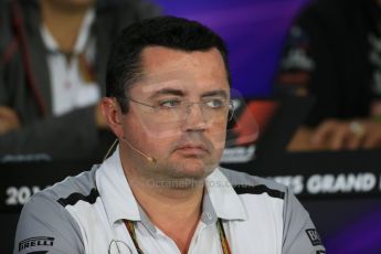 World © Octane Photographic Ltd. Friday 31st October 2014, F1 USA GP, Austin, Texas, Circuit of the Americas (COTA) - FIA Press Conference. McLaren Mercedes Racing Director – Eric Boullier. Digital Ref: 1146LB1D9284