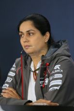 World © Octane Photographic Ltd. Friday 31st October 2014, F1 USA GP, Austin, Texas, Circuit of the Americas (COTA) - FIA Press Conference. Sauber F1 Team Team Principle – Monisha Kaltenborn. Digital Ref: 1146LB1D9310
