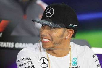 World © Octane Photographic Ltd. Thursday 30th October 2014, F1 USA GP, Austin, Texas, Circuit of the Americas (COTA) - FIA Press Conference. Mercedes AMG Petronas – Lewis Hamilton. Digital Ref: 1143LB1D7244