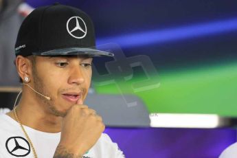 World © Octane Photographic Ltd. Thursday 30th October 2014, F1 USA GP, Austin, Texas, Circuit of the Americas (COTA) - FIA Press Conference. Mercedes AMG Petronas – Lewis Hamilton. Digital Ref: 1143LB1D7286