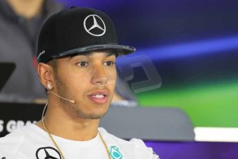 World © Octane Photographic Ltd. Thursday 30th October 2014, F1 USA GP, Austin, Texas, Circuit of the Americas (COTA) - FIA Press Conference. Mercedes AMG Petronas – Lewis Hamilton. Digital Ref: 1143LB1D7288