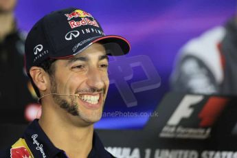 World © Octane Photographic Ltd. Thursday 30th October 2014, F1 USA GP, Austin, Texas, Circuit of the Americas (COTA) - FIA Press Conference. Infiniti Red Bull Racing – Daniel Ricciardo. Digital Ref: 1143LB1D7307