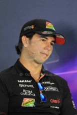 World © Octane Photographic Ltd. Thursday 30th October 2014, F1 USA GP, Austin, Texas, Circuit of the Americas (COTA) - FIA Press Conference. Sahara Force India – Sergio Perez. Digital Ref: 1143LB1D7402