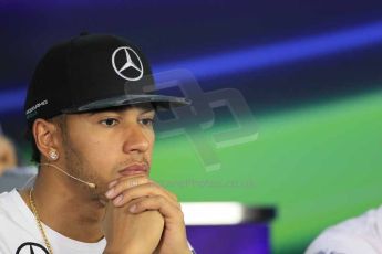 World © Octane Photographic Ltd. Thursday 30th October 2014, F1 USA GP, Austin, Texas, Circuit of the Americas (COTA) - FIA Press Conference. Mercedes AMG Petronas – Lewis Hamilton. Digital Ref: 1143LB1D7419