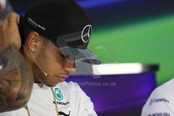 World © Octane Photographic Ltd. Thursday 30th October 2014, F1 USA GP, Austin, Texas, Circuit of the Americas (COTA) - FIA Press Conference. Mercedes AMG Petronas – Lewis Hamilton. Digital Ref: 1143LB1D7424