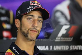 World © Octane Photographic Ltd. Thursday 30th October 2014, F1 USA GP, Austin, Texas, Circuit of the Americas (COTA) - FIA Press Conference. Infiniti Red Bull Racing – Daniel Ricciardo. Digital Ref: 1143LB1D7441