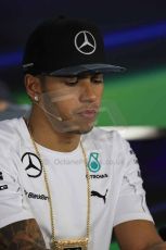 World © Octane Photographic Ltd. Thursday 30th October 2014, F1 USA GP, Austin, Texas, Circuit of the Americas (COTA) - FIA Press Conference. Mercedes AMG Petronas – Lewis Hamilton. Digital Ref: 1143LB1D7462