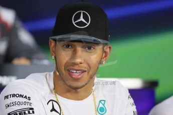 World © Octane Photographic Ltd. Thursday 30th October 2014, F1 USA GP, Austin, Texas, Circuit of the Americas (COTA) - FIA Press Conference. Mercedes AMG Petronas – Lewis Hamilton. Digital Ref: 1143LB1D7504