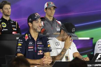 World © Octane Photographic Ltd. Thursday 30th October 2014, F1 USA GP, Austin, Texas, Circuit of the Americas (COTA) - FIA Press Conference. Infiniti Red Bull Racing – Daniel Ricciardo. Digital Ref: 1143LW1L3436