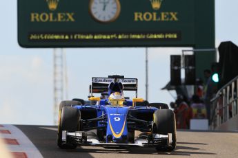 World © Octane Photographic Ltd. Sauber F1 Team C34-Ferrari – Marcus Ericsson. Friday 27th November 2015, F1 Abu Dhabi Grand Prix, Practice 1, Yas Marina. Digital Ref: 1477CB1L5017
