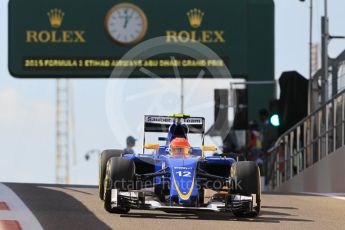 World © Octane Photographic Ltd. Sauber F1 Team C34-Ferrari – Felipe Nasr. Friday 27th November 2015, F1 Abu Dhabi Grand Prix, Practice 1, Yas Marina. Digital Ref: 1477CB1L5030