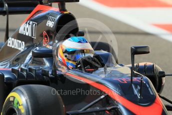 World © Octane Photographic Ltd. McLaren Honda MP4/30 – Fernando Alonso. Friday 27th November 2015, F1 Abu Dhabi Grand Prix, Practice 1, Yas Marina. Digital Ref: 1477CB1L5077
