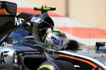 World © Octane Photographic Ltd. Sahara Force India VJM08B – Sergio Perez. Friday 27th November 2015, F1 Abu Dhabi Grand Prix, Practice 1, Yas Marina. Digital Ref: 1477CB1L5097