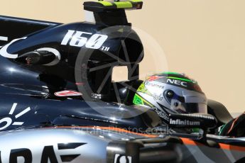 World © Octane Photographic Ltd. Sahara Force India VJM08B – Sergio Perez. Friday 27th November 2015, F1 Abu Dhabi Grand Prix, Practice 1, Yas Marina. Digital Ref: 1477CB1L5100