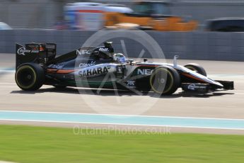 World © Octane Photographic Ltd. Sahara Force India VJM08B – Sergio Perez. Friday 27th November 2015, F1 Abu Dhabi Grand Prix, Practice 1, Yas Marina. Digital Ref:  1477CB1L5276