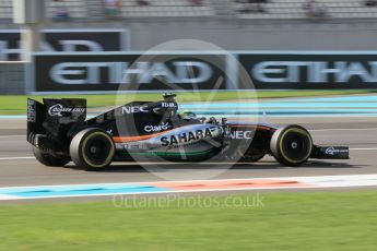 World © Octane Photographic Ltd. Sahara Force India VJM08B – Sergio Perez. Friday 27th November 2015, F1 Abu Dhabi Grand Prix, Practice 1, Yas Marina. Digital Ref: 1477CB1L5283