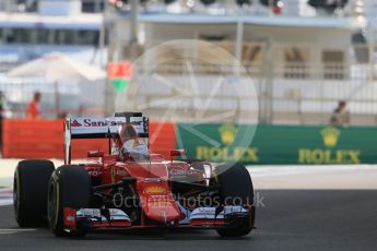 World © Octane Photographic Ltd. Scuderia Ferrari SF15-T– Sebastian Vettel. Friday 27th November 2015, F1 Abu Dhabi Grand Prix, Practice 1, Yas Marina. Digital Ref: 1477LB1D6713