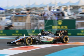 World © Octane Photographic Ltd. Sahara Force India VJM08B – Sergio Perez. Friday 27th November 2015, F1 Abu Dhabi Grand Prix, Practice 2, Yas Marina. Digital Ref: 1478CB1L5730