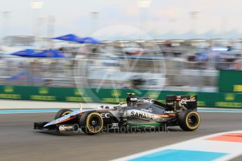 World © Octane Photographic Ltd. Sahara Force India VJM08B – Sergio Perez. Friday 27th November 2015, F1 Abu Dhabi Grand Prix, Practice 2, Yas Marina. Digital Ref: 1478CB1L5779