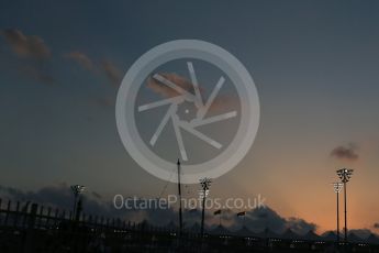 World © Octane Photographic Ltd. Sunset over the circuit. Friday 27th November 2015, F1 Abu Dhabi Grand Prix, Practice 2, Yas Marina. Digital Ref: 1478LB1D7184